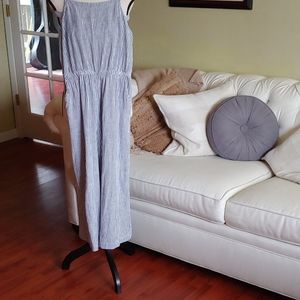 Old Navy blue and white vertical striped jumpsuit